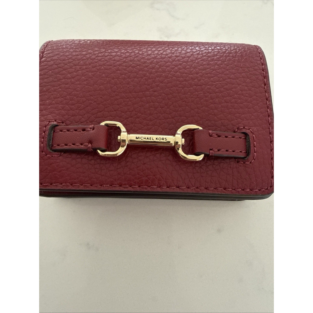 Michael Kors Carson Small Wallet Card Holder Cherry Pebble Leather NWT - Picture 3 of 6